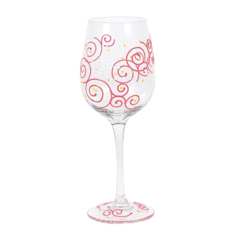 Hand-Painted Pink Swirl Wine Glass by Izzy & Oliver - Durable - Gift Boxed NEW